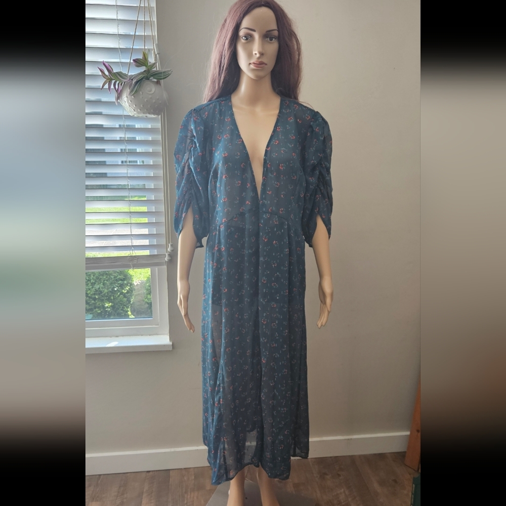 TORRID green floral sheer maxi dress beach cover boho